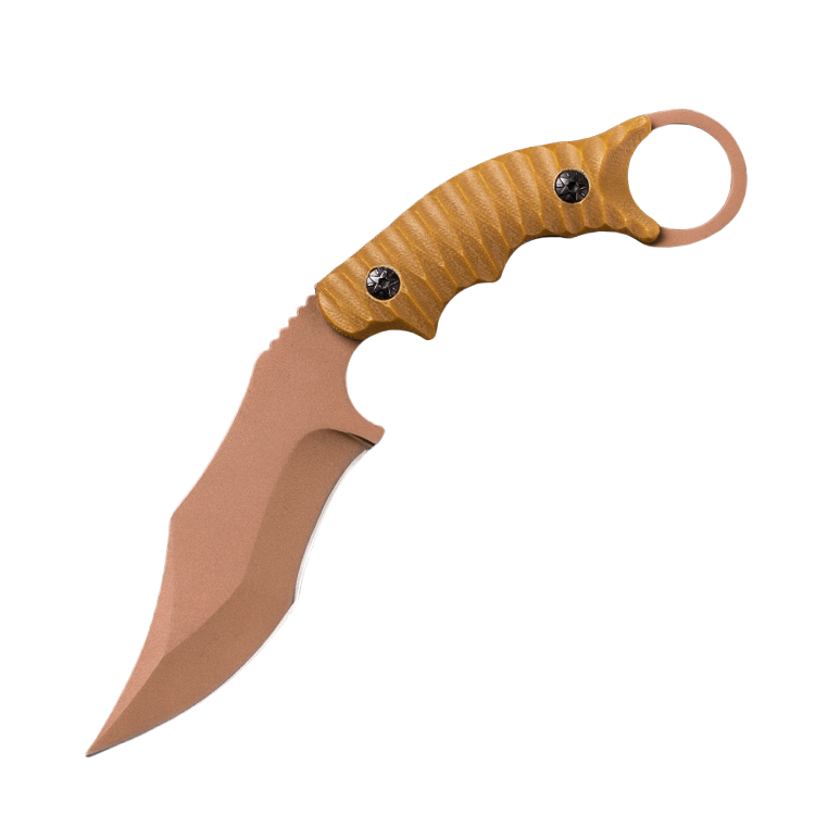 Coltello a lama fissa Karambit con rivestimento dorato
